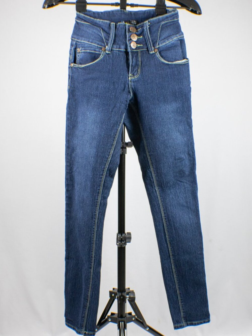 Always Friday Juniors High Waisted Skinny Jeans Medium Dark Wash 3 Button Fly Si